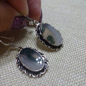 Natural MOSS AGATE Handmade Sterling 925 Dangle Earrings #440C